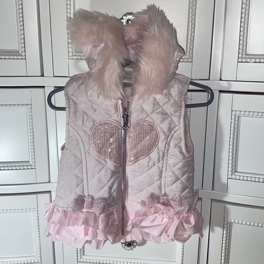 18 month Pink Puff Vest with furry hoodie